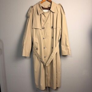 Mens London Fog Towne‎ Double Breasted Trench Coat Beige Classic Overcoat Reg 42